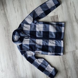 OshKosh Boy's Blue and Gray Checkered Zip Up Fleece Jacket
